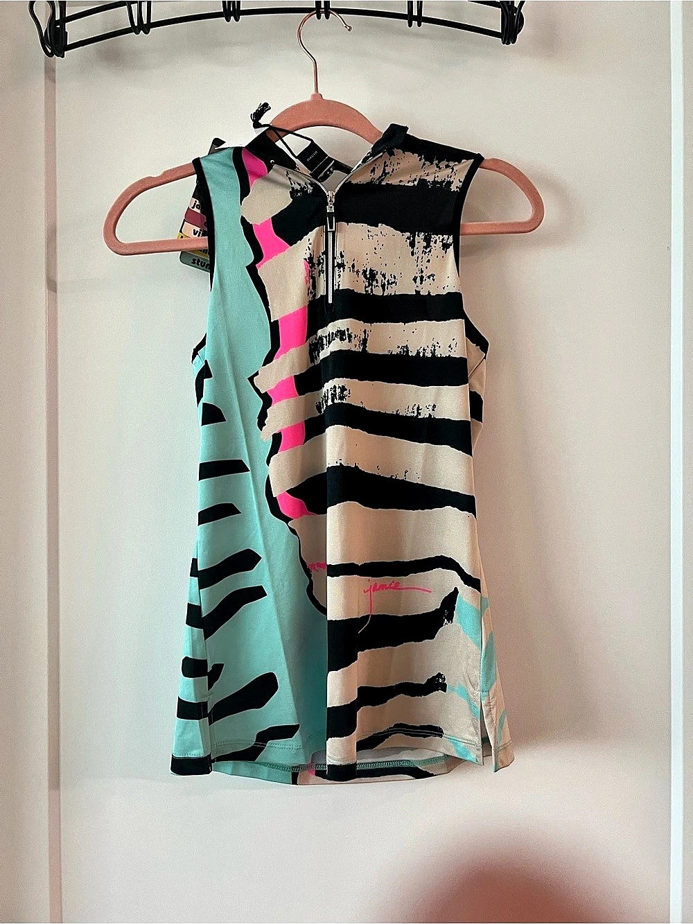 Sunseeker Abstract Sleeveless Top in Black & Turquoise Size Extra Small NWT